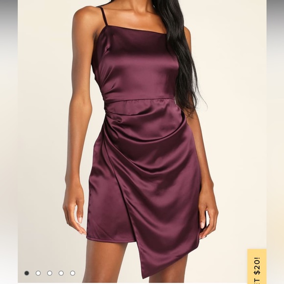 Romantic Bliss Purple Satin Asymmetrical Faux-Wrap Mini Dress - Picture 1 of 1